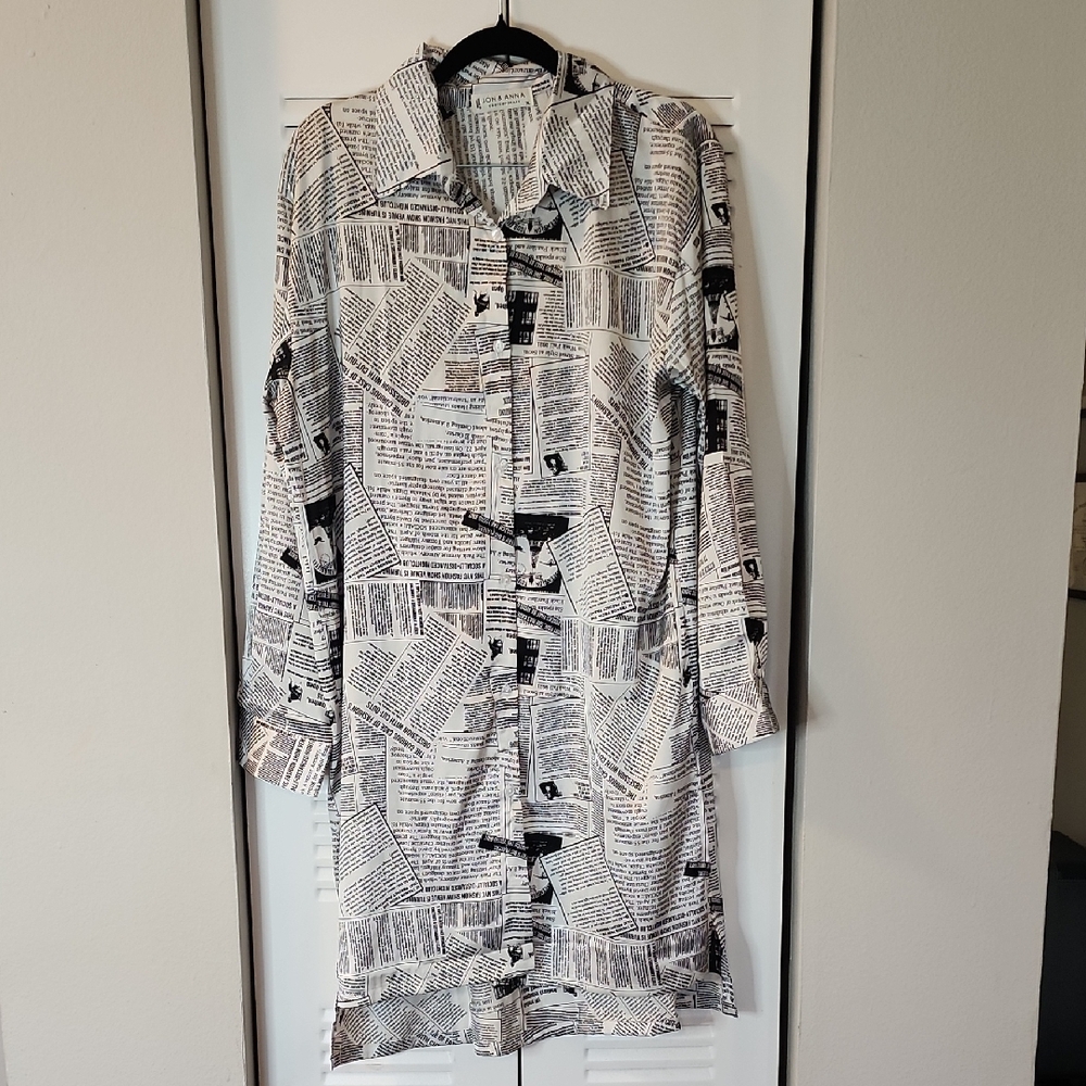 Jon & Anna Black and White Newspaper Print Long Sleeve Dress
